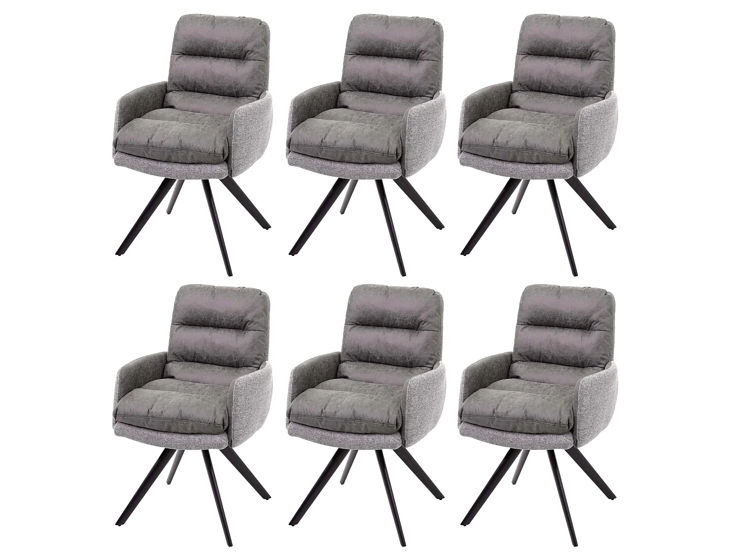 6x chaises de salle à manger fauteuil lounge avec accoudoir confortable rotative en tissu gris clair 04_0000860