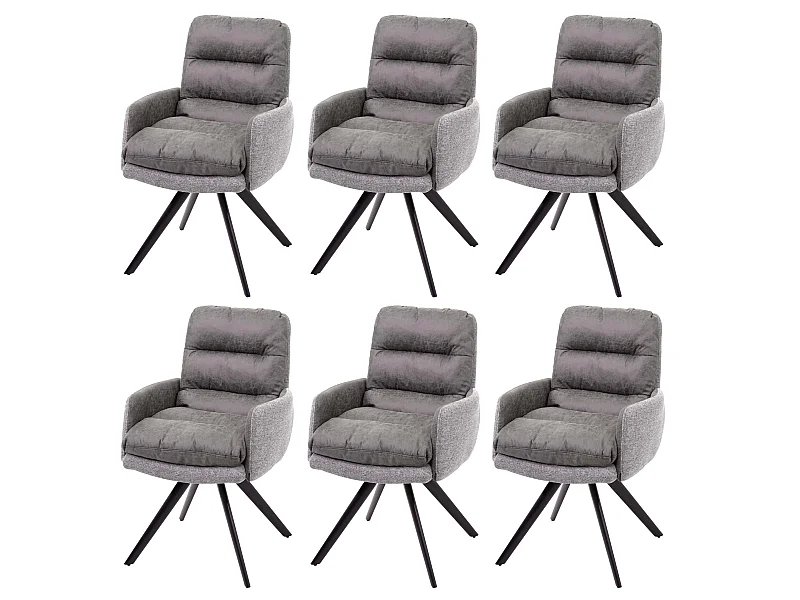 6x chaises de salle à manger fauteuil lounge avec accoudoir confortable rotative en tissu gris clair 04_0000860