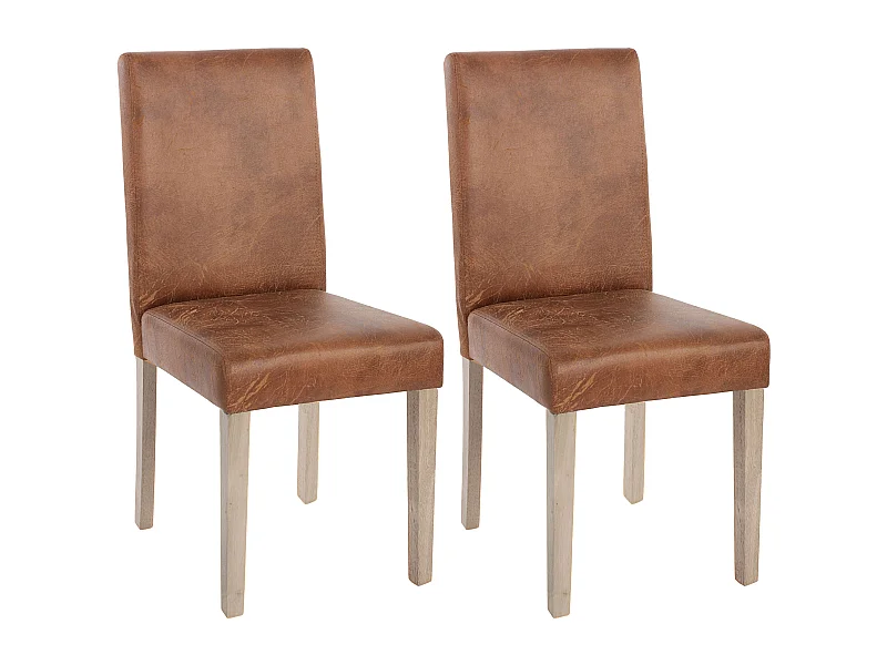 Lot de 2 chaises de salle à manger synthétique marron vieilli style vintage pieds en bois clair 04_0000432