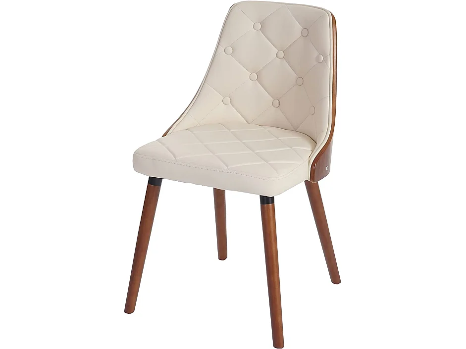 Lot de 2 chaises de salle à manger capitonné design chic en bois noyer et assise en synthétique crème CDS04468