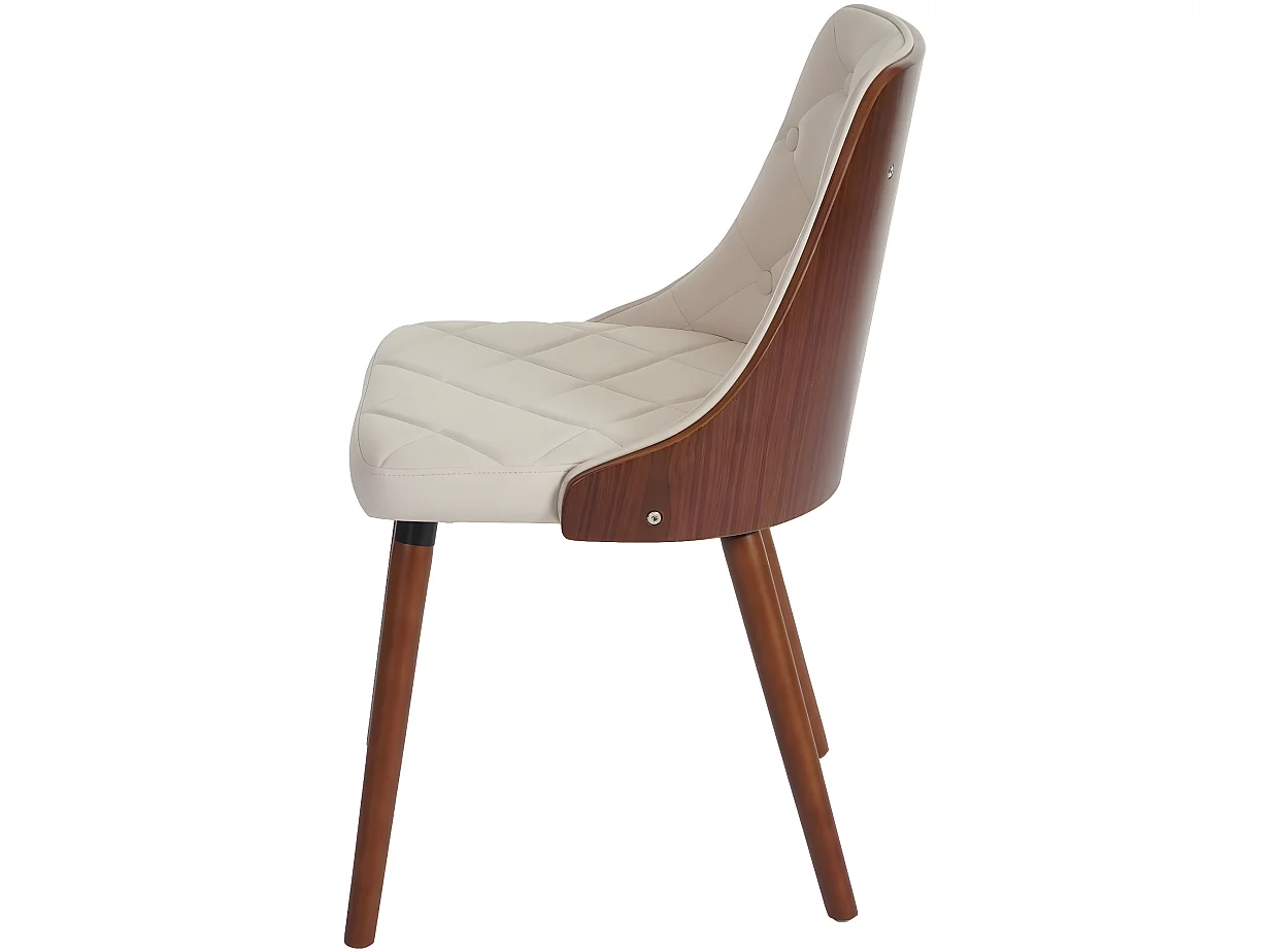 Lot de 2 chaises de salle à manger capitonné design chic en bois noyer et assise en synthétique crème CDS04468
