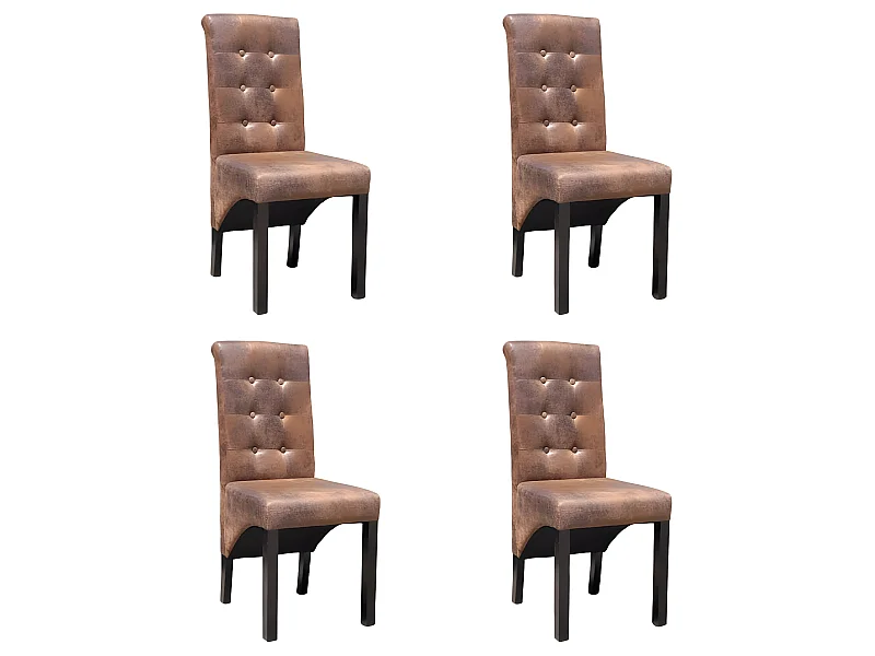 Lot de 4 chaises de salle à manger cuisine style vintage en synthétique marron daim CDS021707