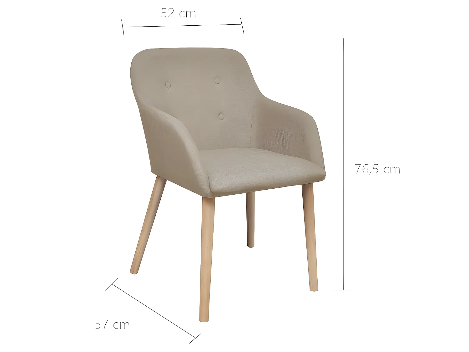 Lot de 2 chaises de salle à manger cuisine design scandinave beige tissu et chêne massif CDS020156