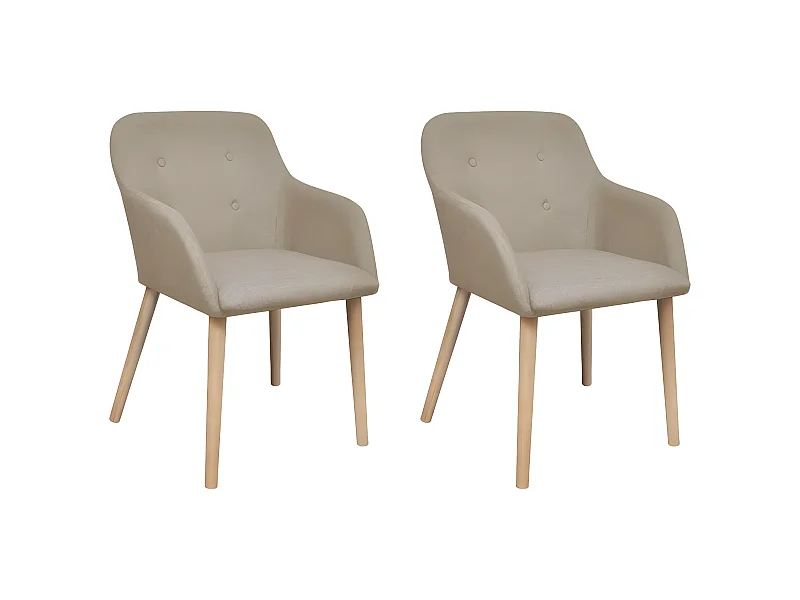 Lot de 2 chaises de salle à manger cuisine design scandinave beige tissu et chêne massif CDS020156