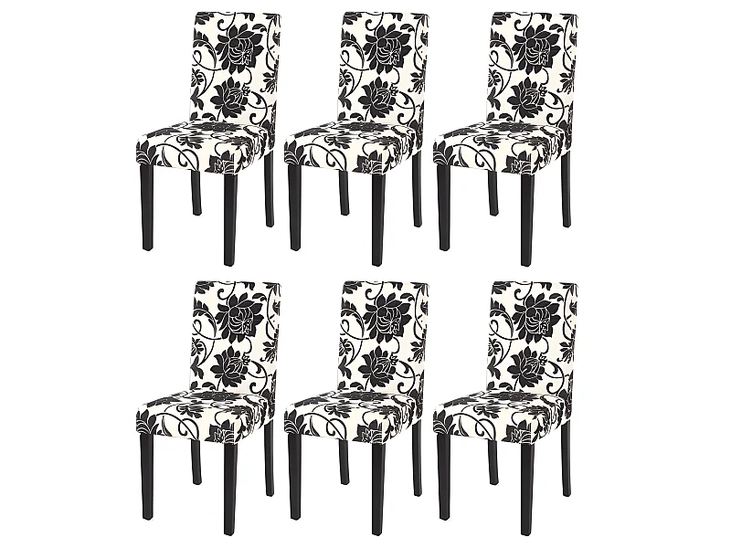 Lot de 6 chaises de salle à manger en tissu imprimé blanc&noir pieds foncés CDS04222