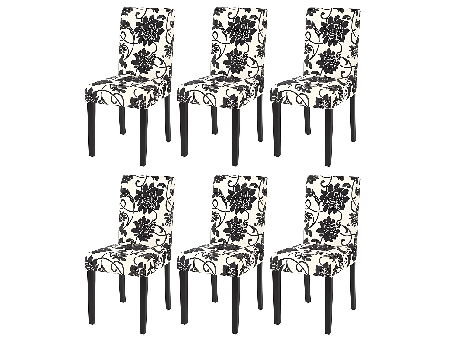 Lot de 6 chaises de salle à manger en tissu imprimé blanc&noir pieds foncés CDS04222
