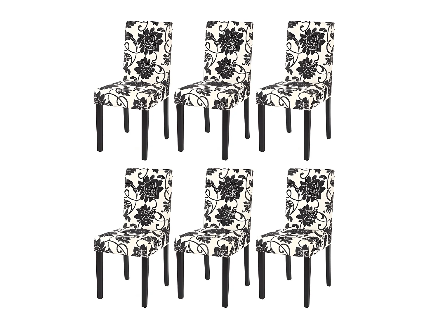 Lot de 6 chaises de salle à manger en tissu imprimé blanc&noir pieds foncés CDS04222