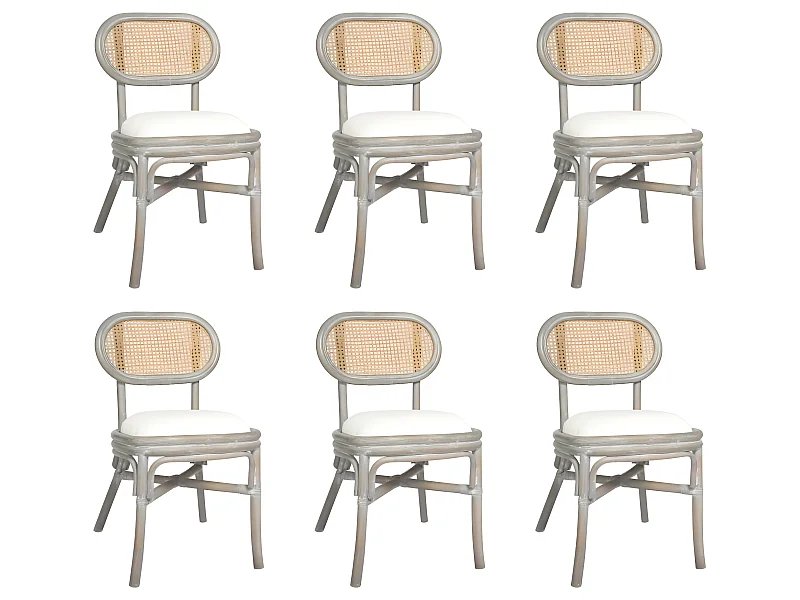 Lot de 6 chaises de salle à manger cuisine design rétro lin gris CDS022469