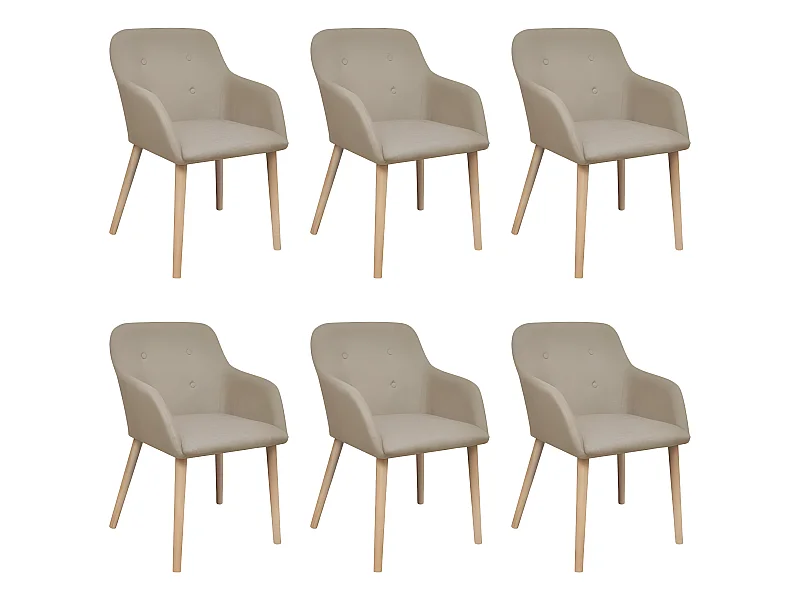 Lot de 6 chaises de salle à manger cuisine design moderne tissu beige et chêne massif CDS022147