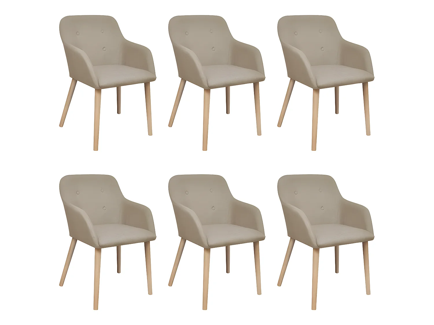 Lot de 6 chaises de salle à manger cuisine design moderne tissu beige et chêne massif CDS022147