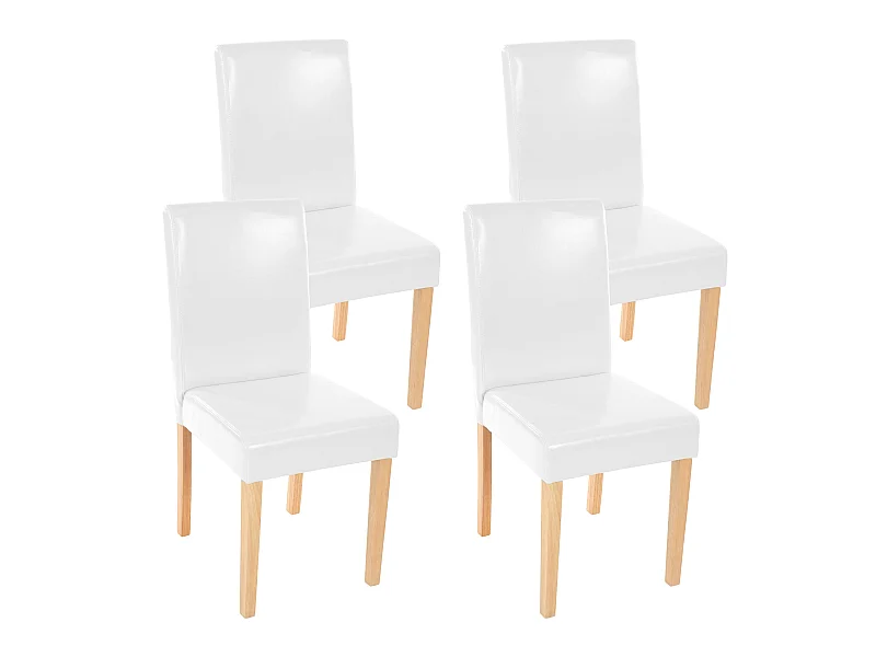 Lot de 4 chaises de salle à manger cuisine en cuir blanc pieds en bois clair design moderne 04_0000555