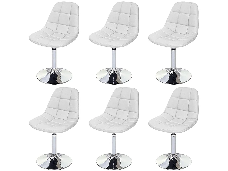 6x chaises de salle à manger en synthétique blanc pied chromé pivotant CDS04625