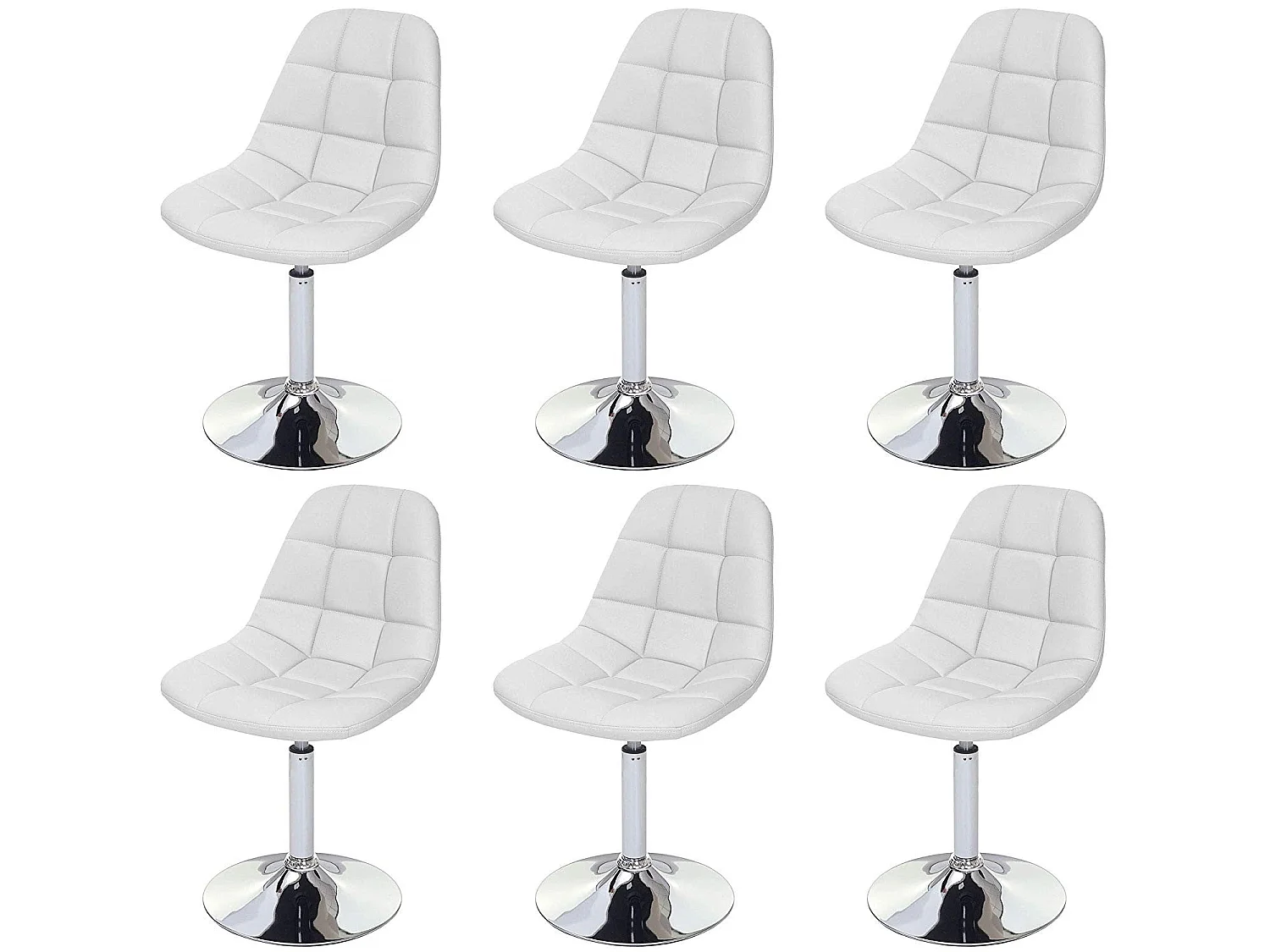 6x chaises de salle à manger en synthétique blanc pied chromé pivotant CDS04625