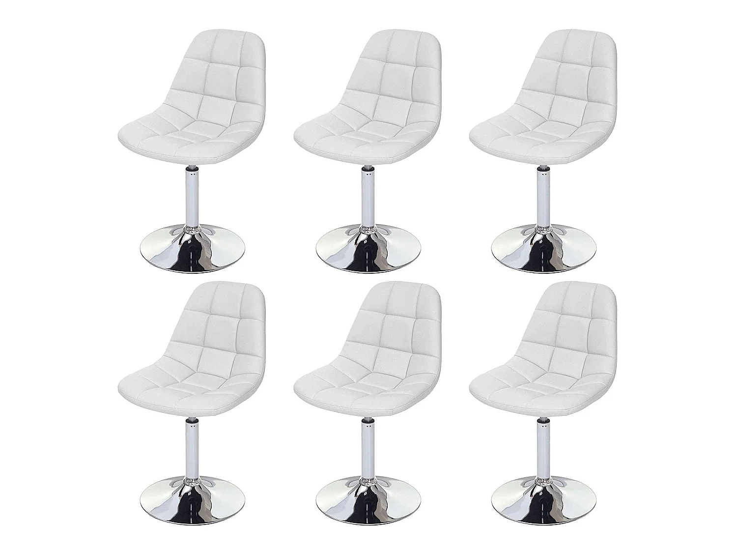 6x chaises de salle à manger en synthétique blanc pied chromé pivotant CDS04625