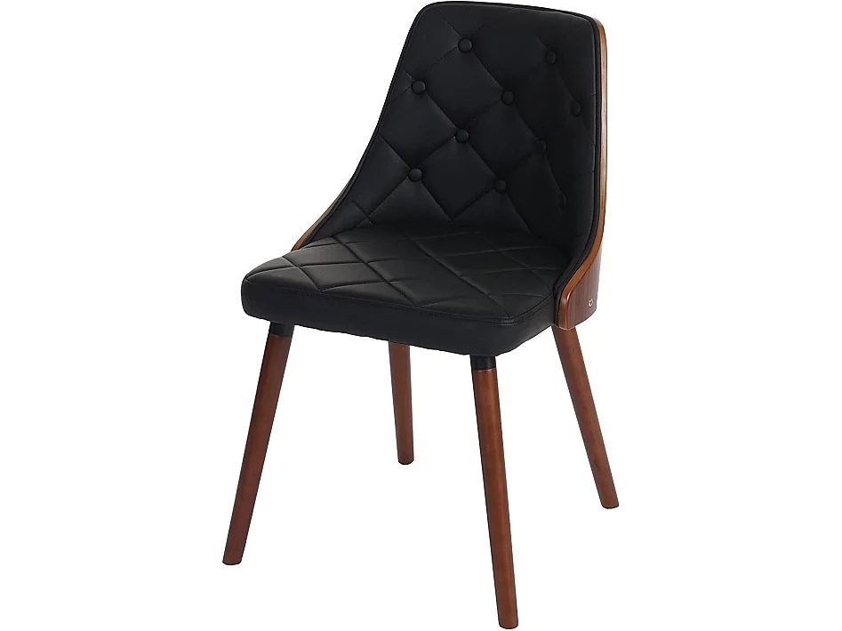 Lot de 6 chaises de salle à manger capitonné design chic en bois noyer et assise en synthétique noir CDS04668