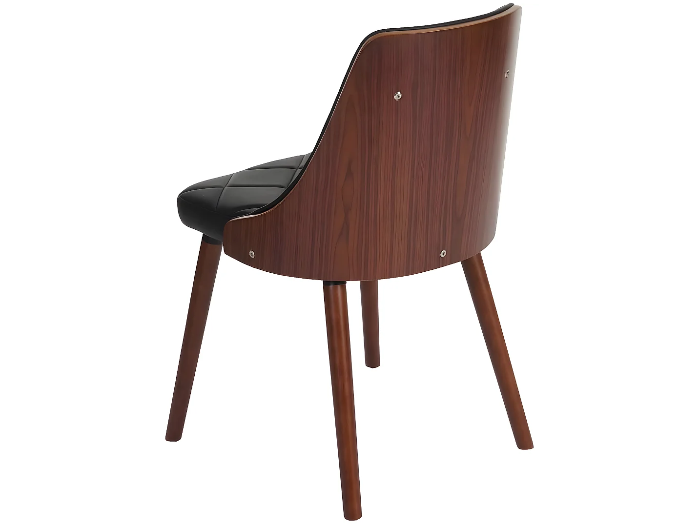 Lot de 6 chaises de salle à manger capitonné design chic en bois noyer et assise en synthétique noir CDS04668