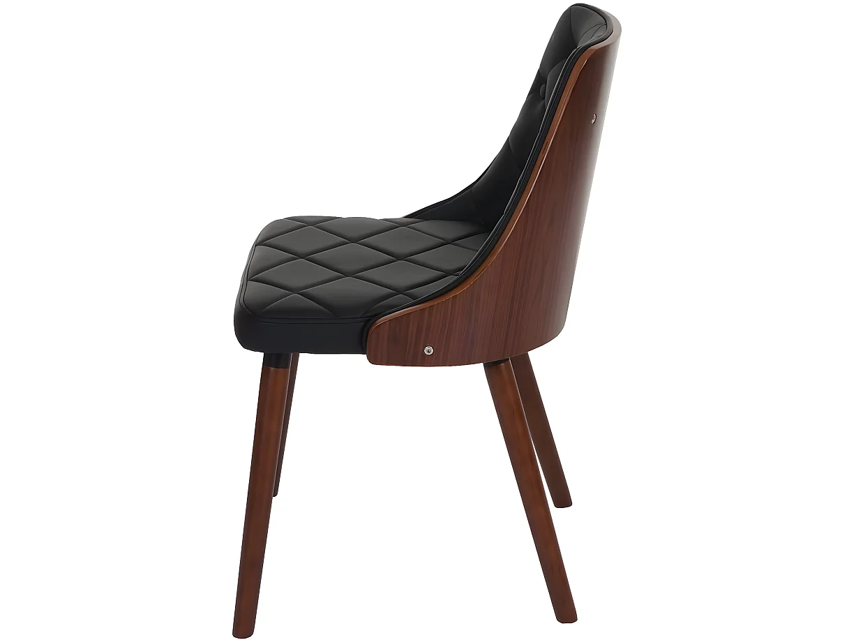 Lot de 6 chaises de salle à manger capitonné design chic en bois noyer et assise en synthétique noir CDS04668