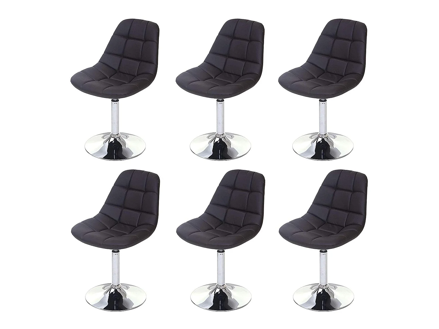 6x chaises de salle à manger en synthétique marron pied chromé pivotant CDS04620