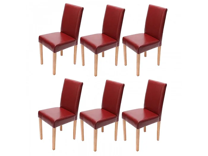 Lot de 6 chaises de salle à manger synthétique rouge pieds clairs CDS04243