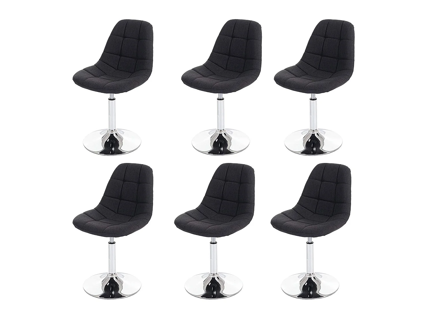 6x chaises de salle à manger en tissu gris foncé pied chromé pivotant CDS04626