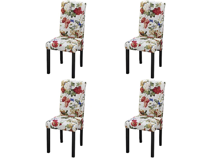 Lot de 4 chaises de salle à manger cuisine style rustique motif fleurs en tissu multicolore CDS021771