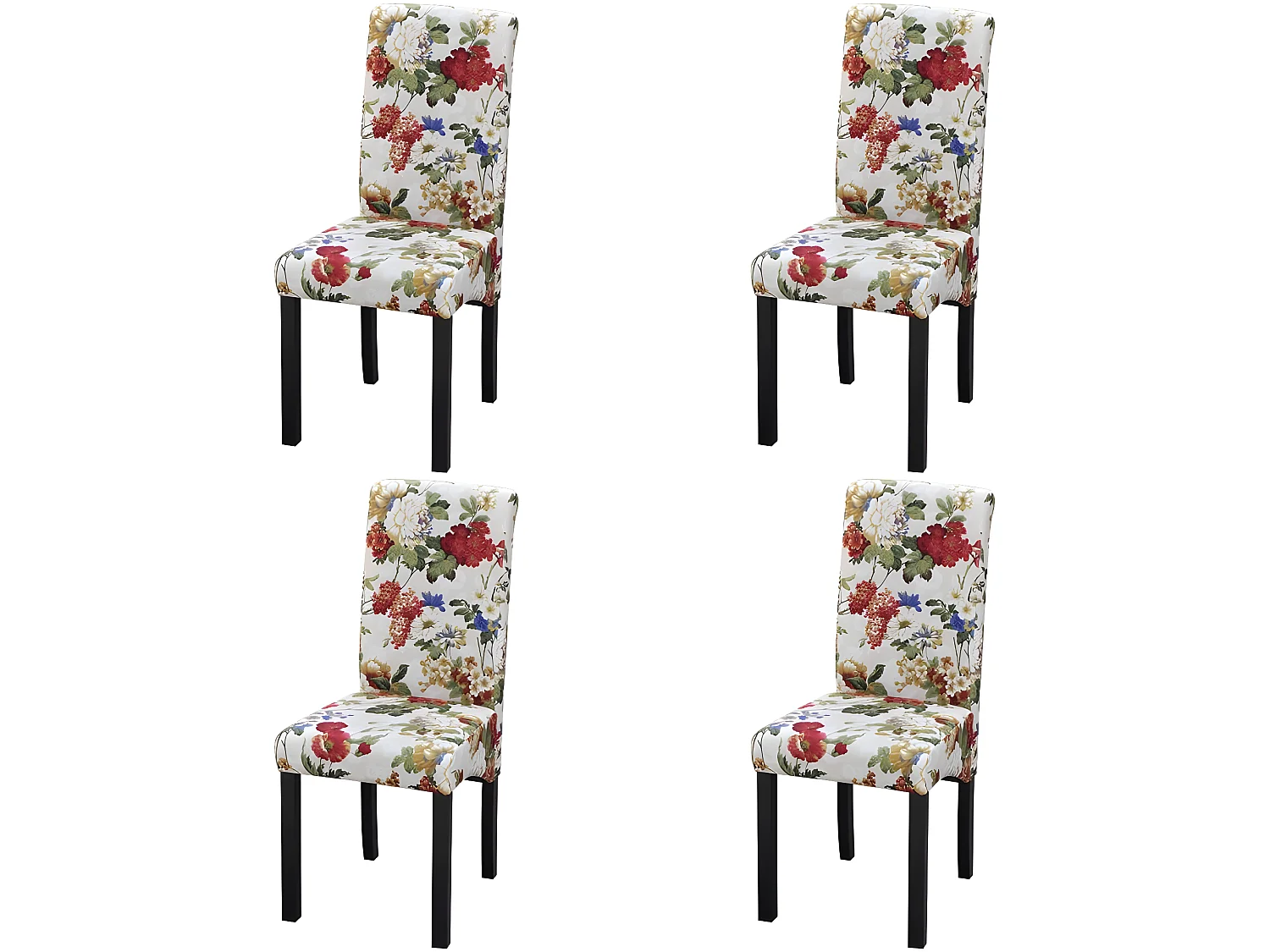 Lot de 4 chaises de salle à manger cuisine style rustique motif fleurs en tissu multicolore CDS021771