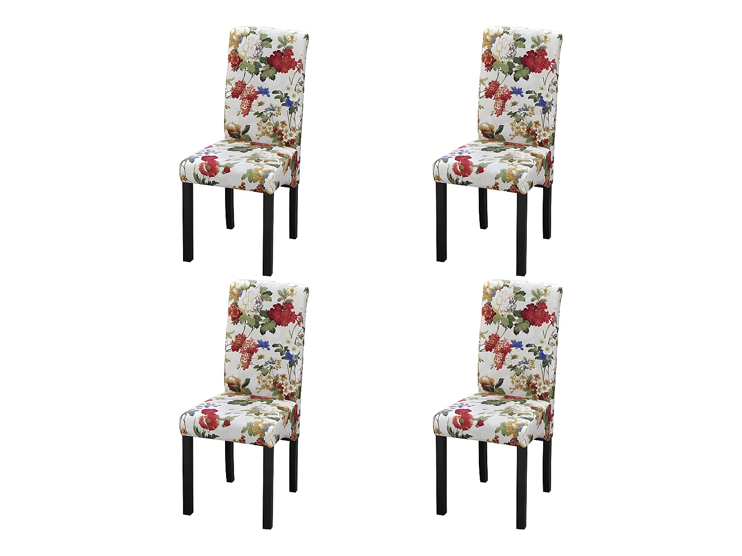 Lot de 4 chaises de salle à manger cuisine style rustique motif fleurs en tissu multicolore CDS021771