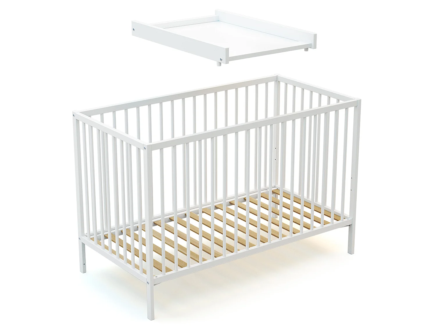 Cuna bebé con cambiador madera - Blanco - 60 x 120