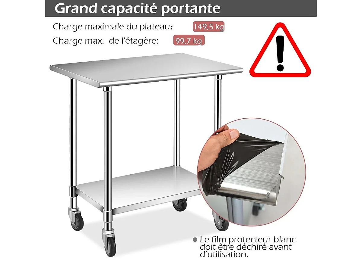 Table de travail inox argenté 91.5 x 61 x 88.5 cm 20_0001208