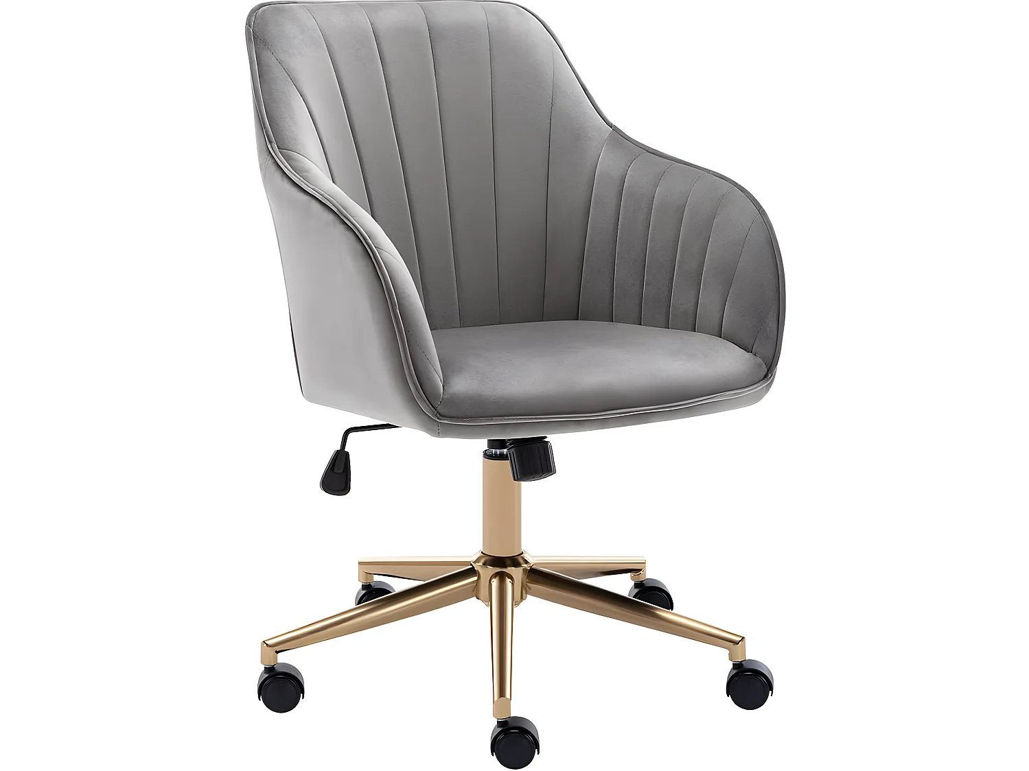 Fauteuil chaise de bureau pivotante design en velours gris structure métallique BUR09085
