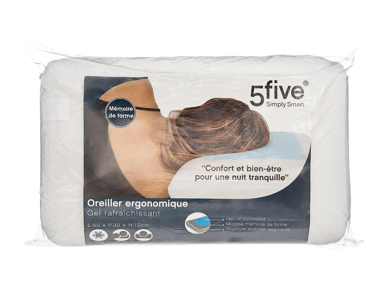 Oreiller Ergonomique "Gel Box" 30x50cm Blanc