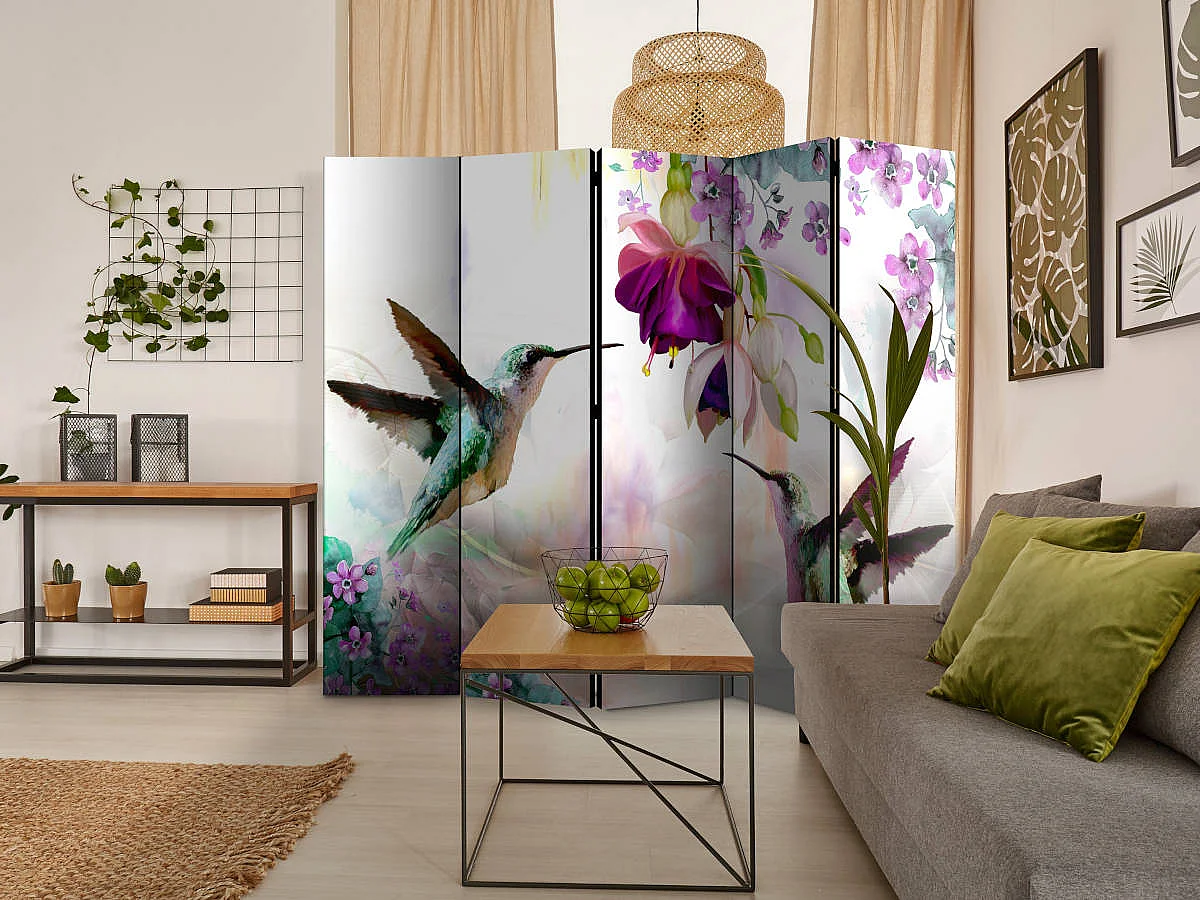 Paravent 5 Volets "Hummingbirds & Flowers" 172x225cm