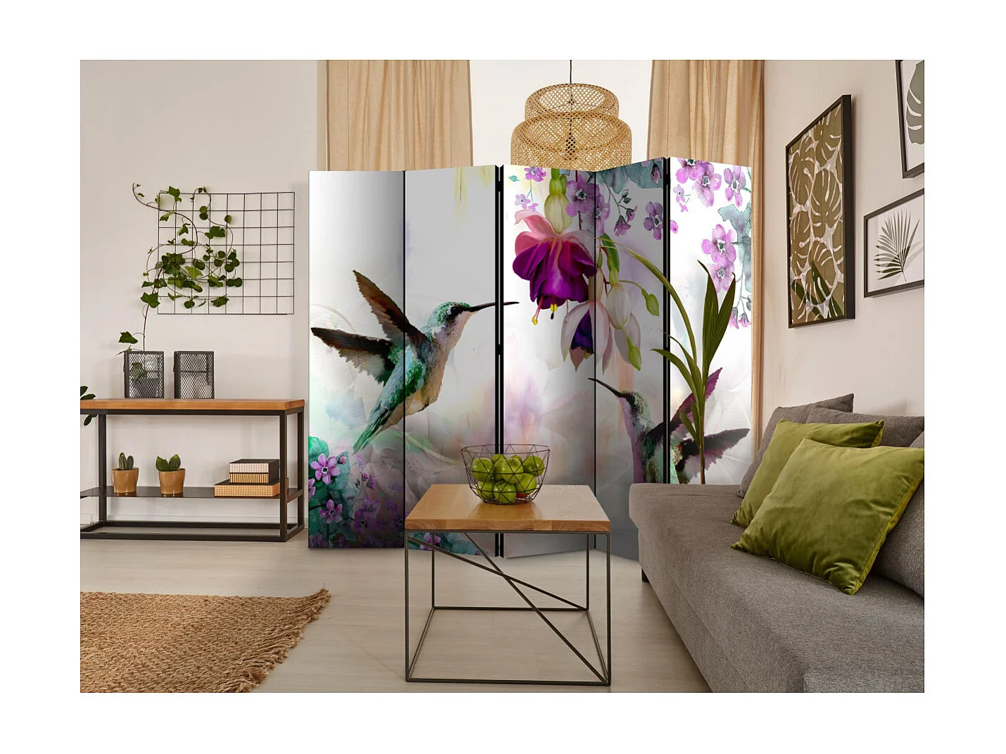 Paravent 5 Volets "Hummingbirds & Flowers" 172x225cm