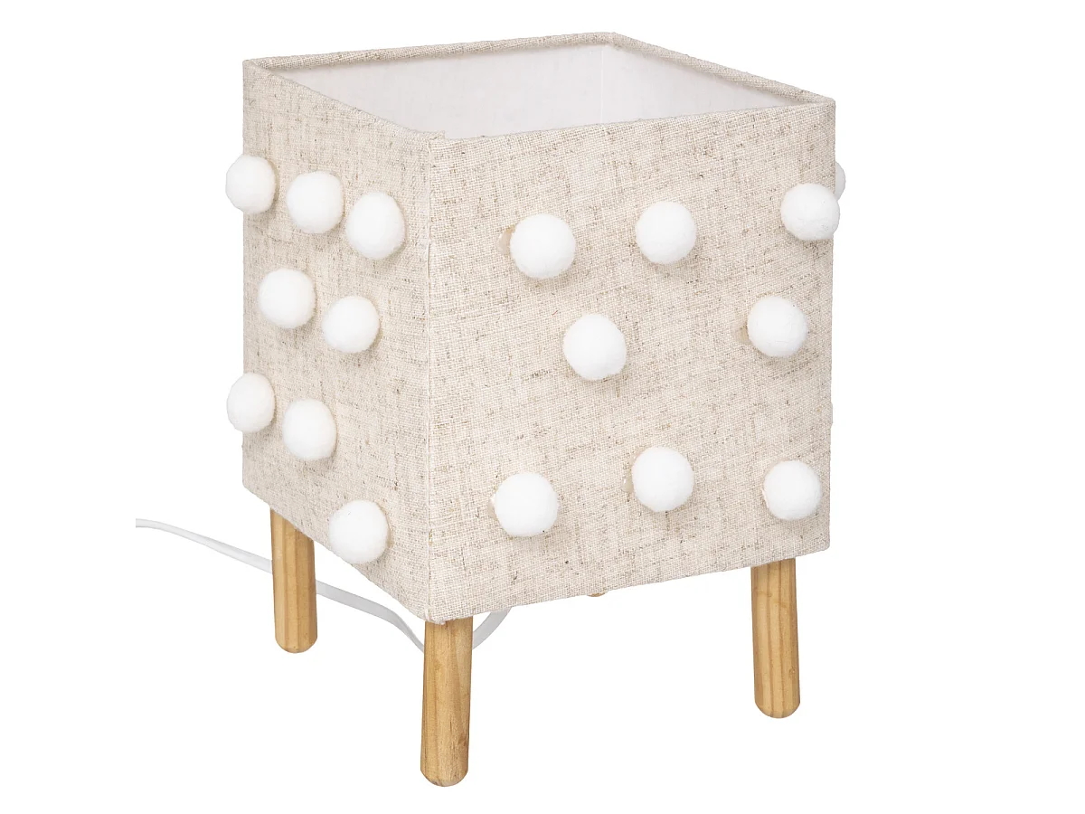 Lampe à Poser Enfant "Pompons" 22cm Beige Lin