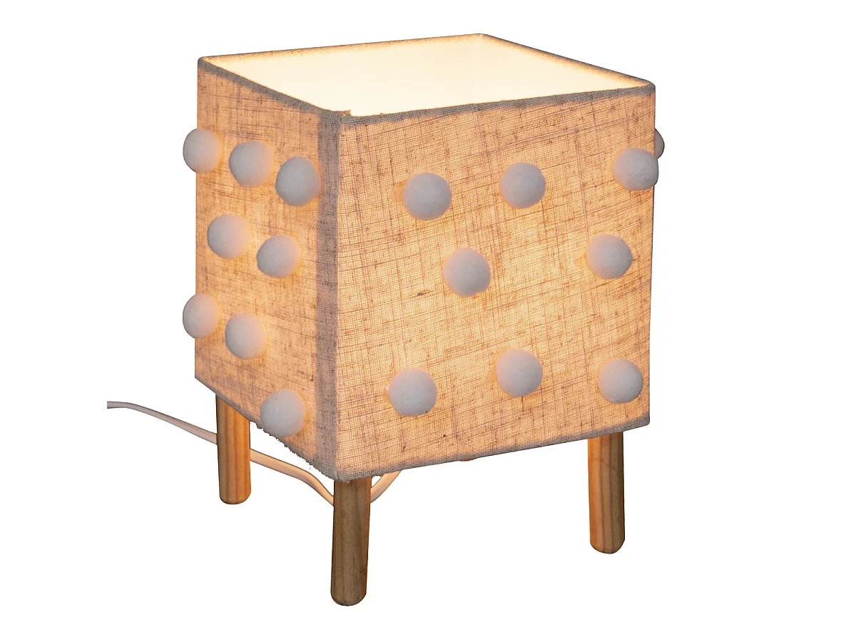 Lampe à Poser Enfant "Pompons" 22cm Beige Lin