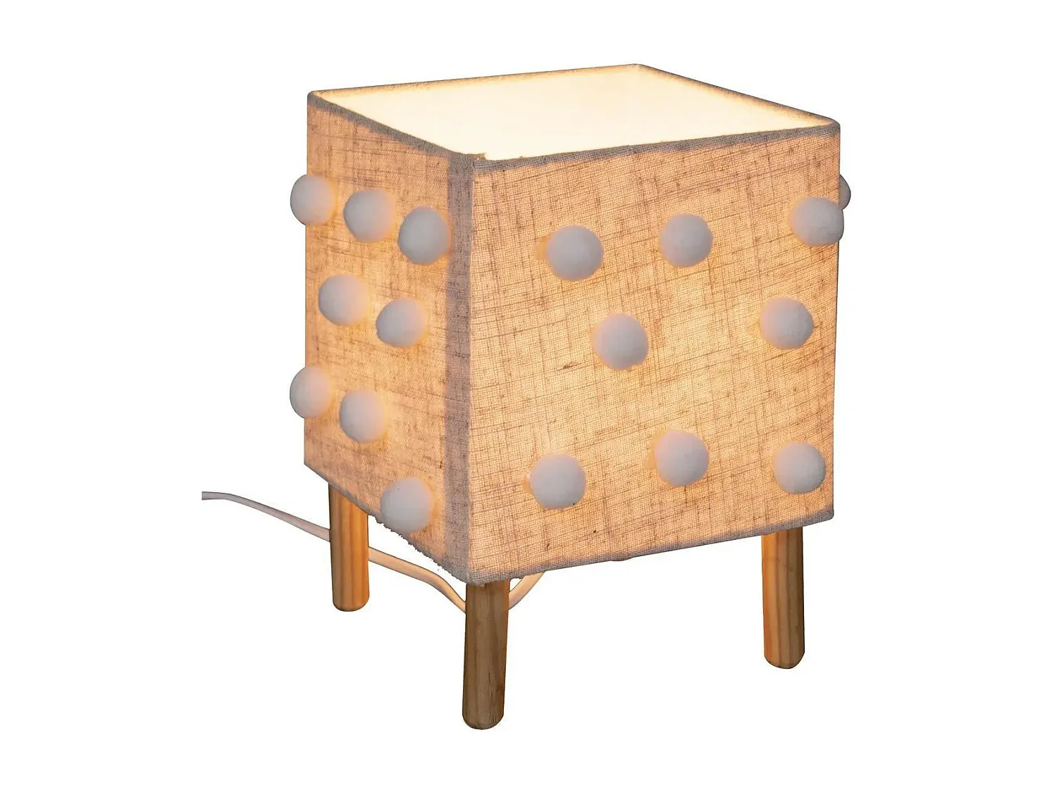 Lampe à Poser Enfant "Pompons" 22cm Beige Lin