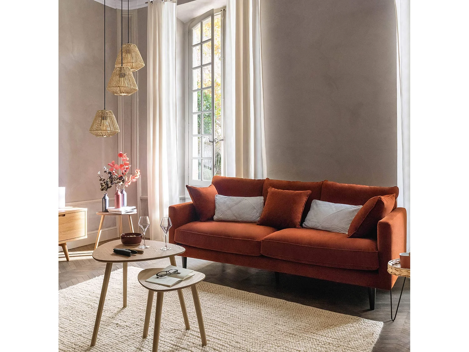 Canapé 3 Places en Velours "Candice" 194cm Ambre