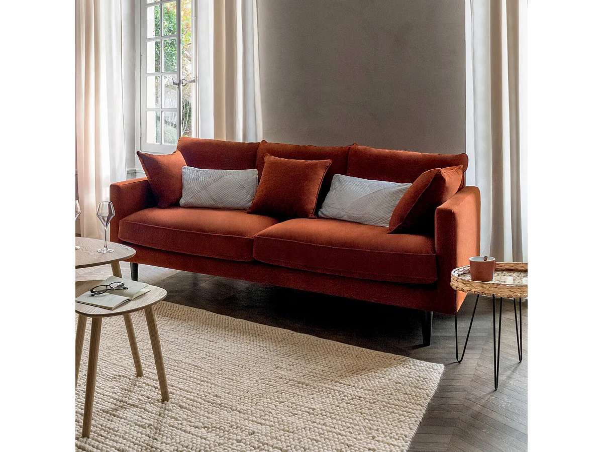 Canapé 3 Places en Velours "Candice" 194cm Ambre