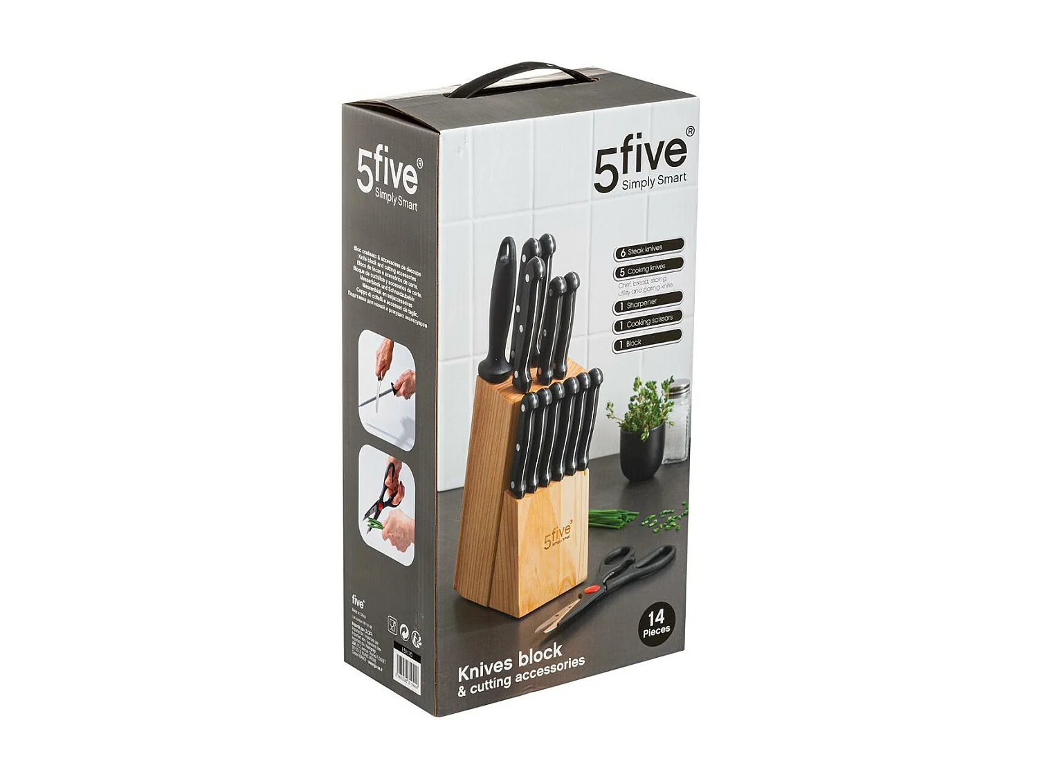 Lot de 11 Couteaux & Bloc de Rangement "Wood" 34cm Noir