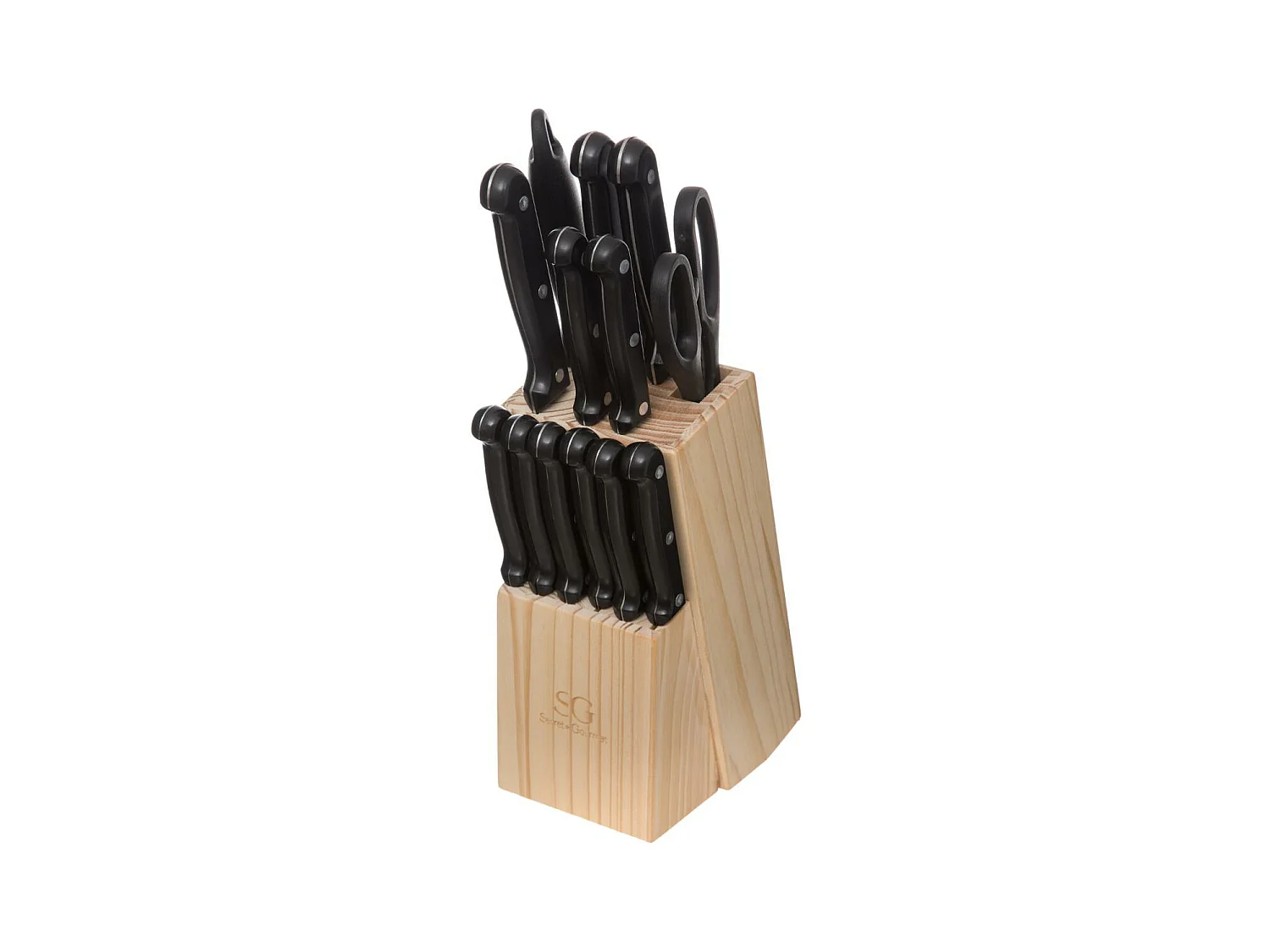 Lot de 11 Couteaux & Bloc de Rangement "Wood" 34cm Noir