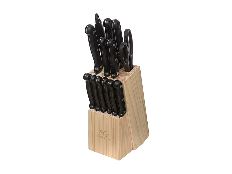 Lot de 11 Couteaux & Bloc de Rangement "Wood" 34cm Noir
