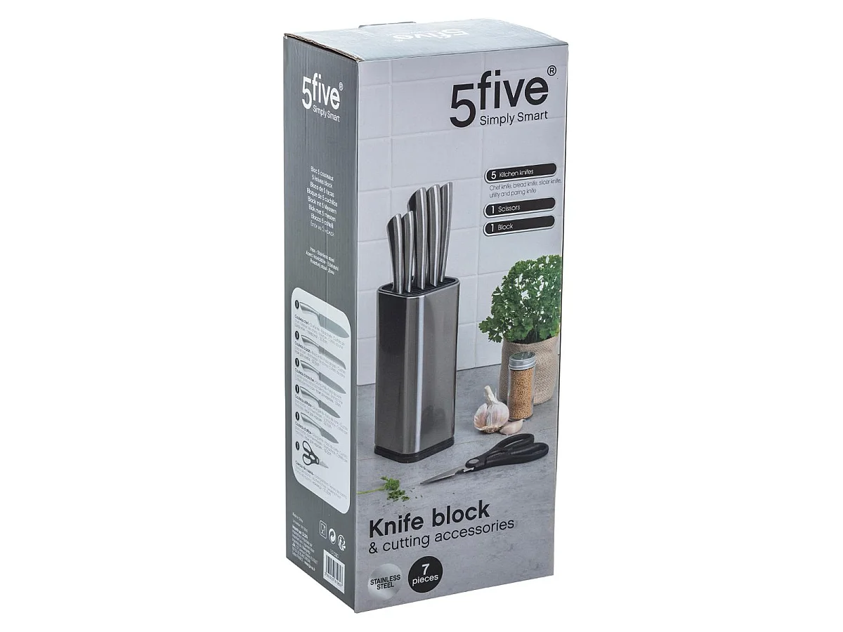 Bloc 5 Couteaux & Ciseaux "Inox" 36cm Argent