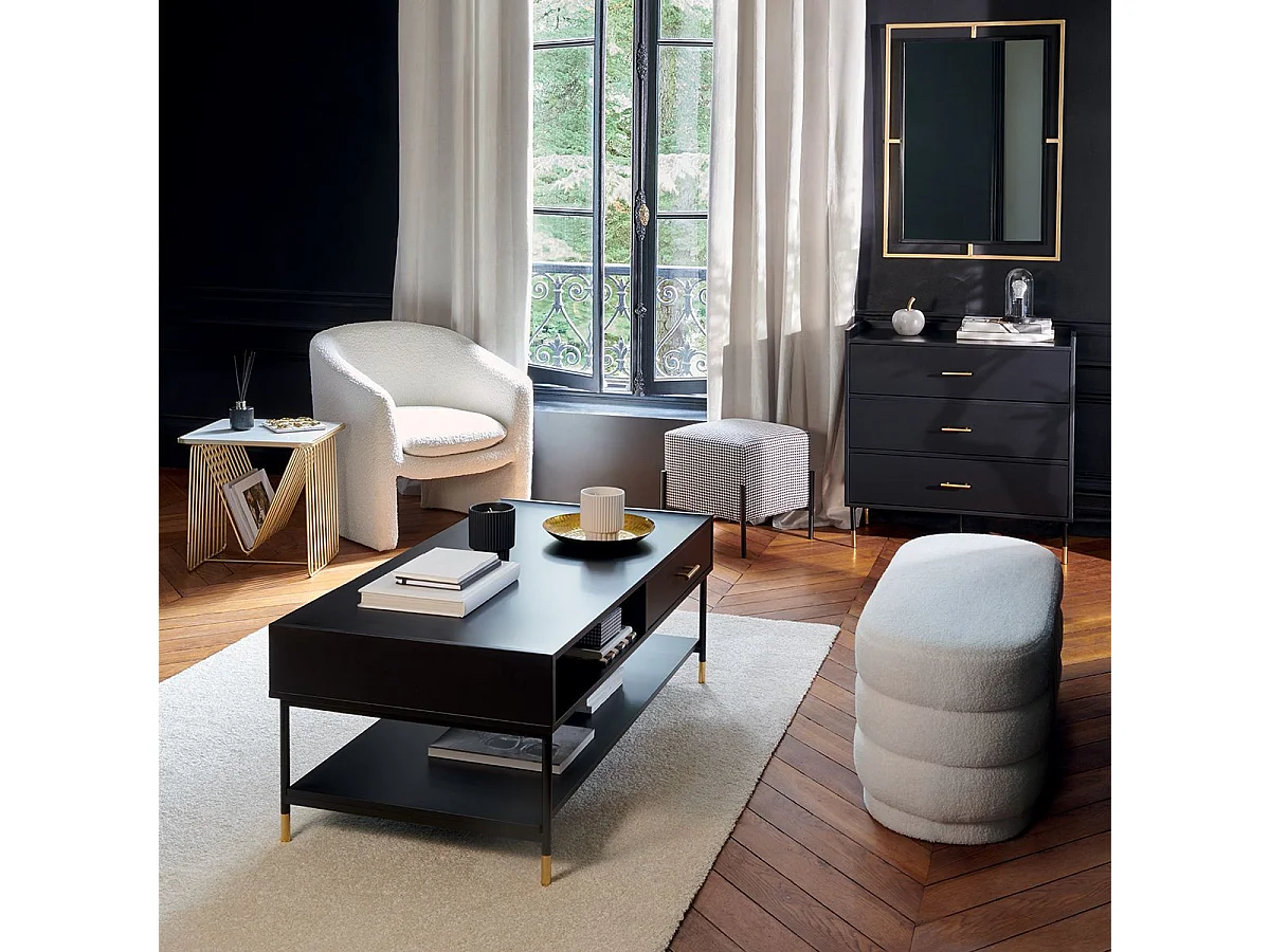 Table Basse 2 Tiroirs Design "Tedy" 110cm Noir