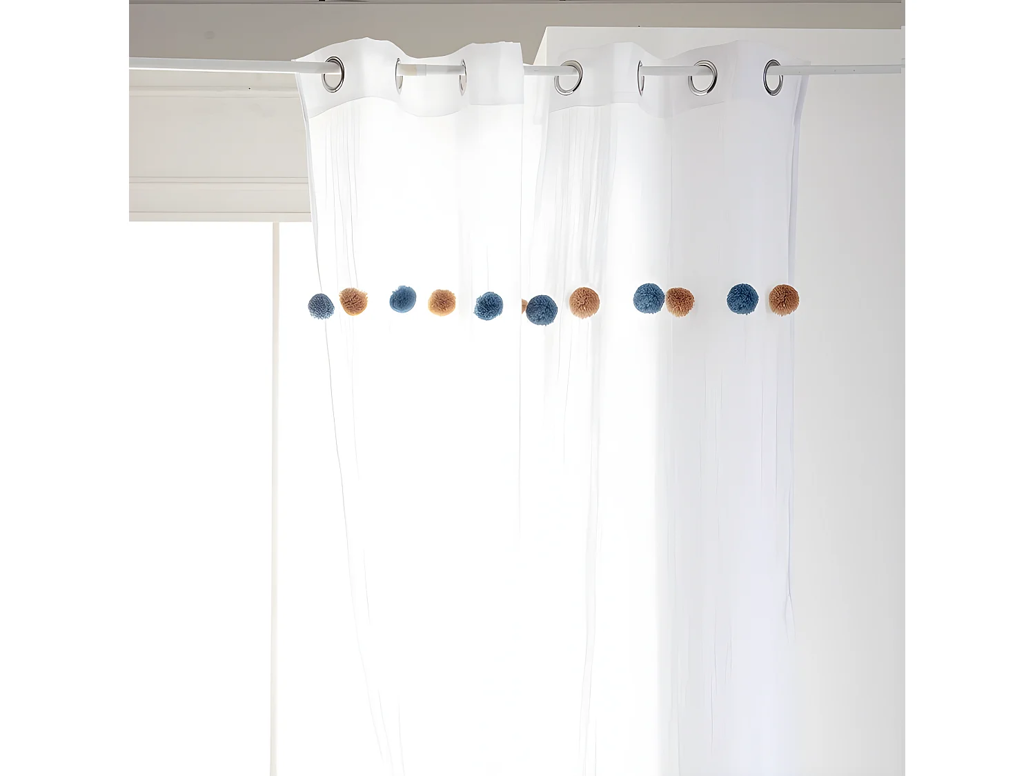 Rideau Voilage Enfant "Pompons" 140x240cm Bleu