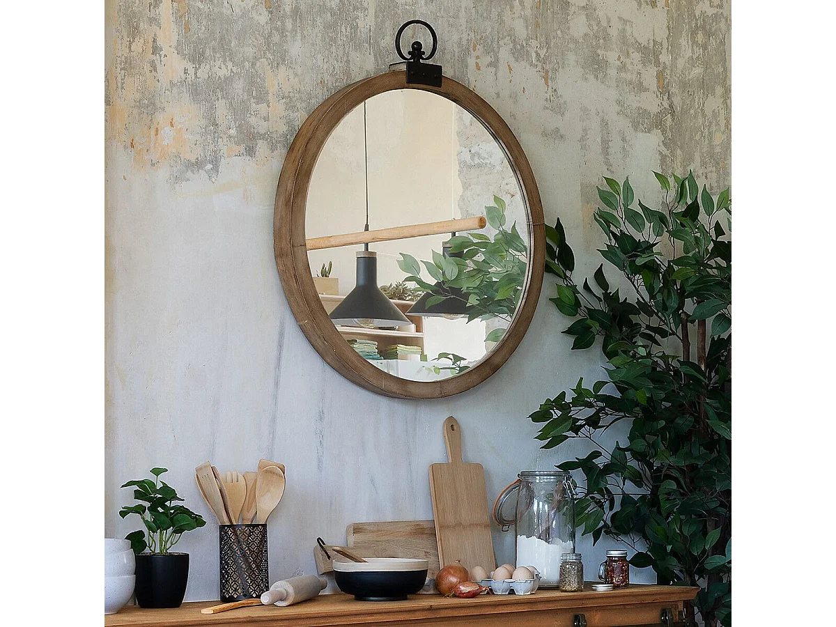 Miroir Mural Vintage "Gousset" 73cm Marron