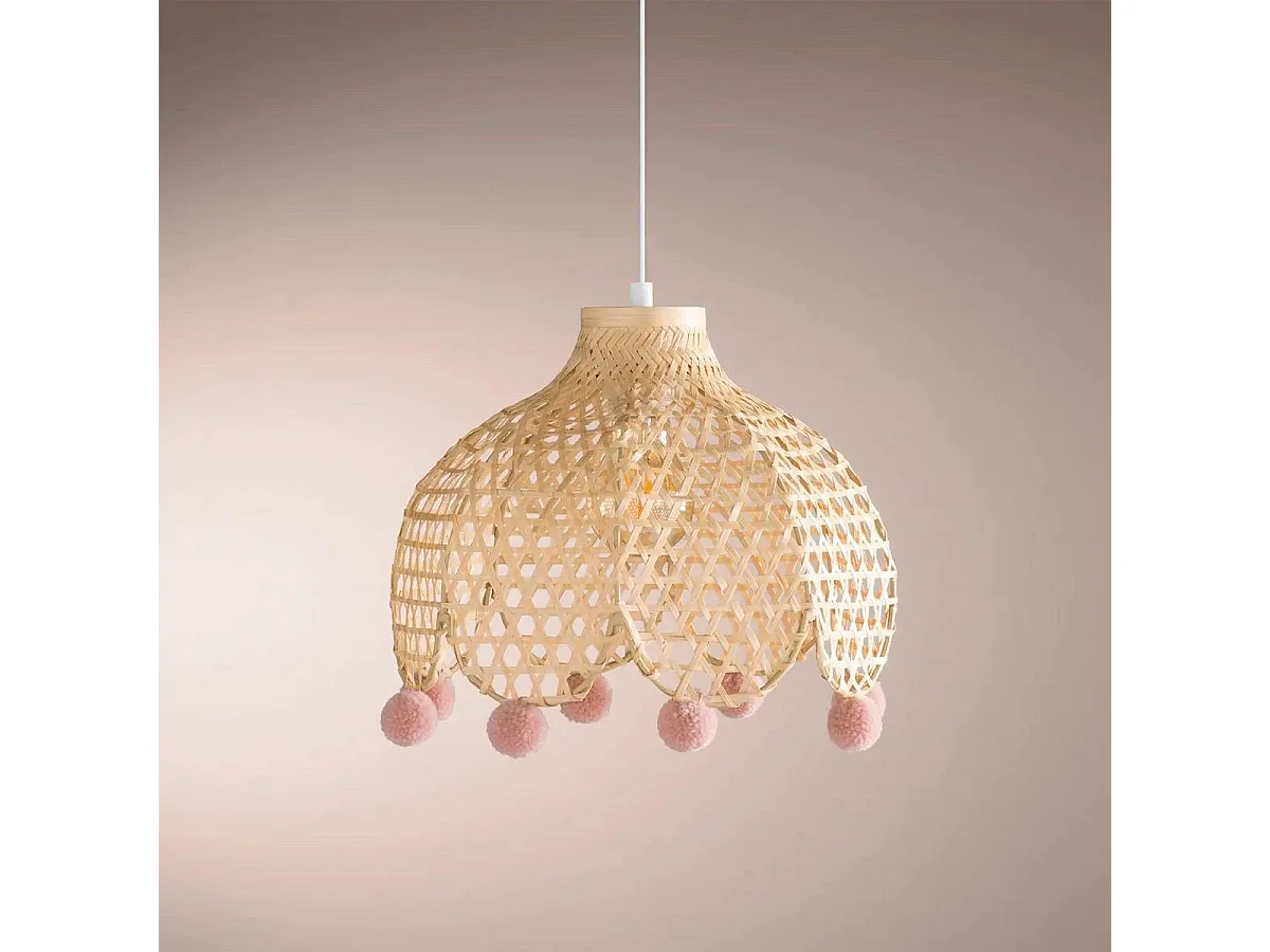 Lampe Suspension Bambou "Campagne" 28cm Beige