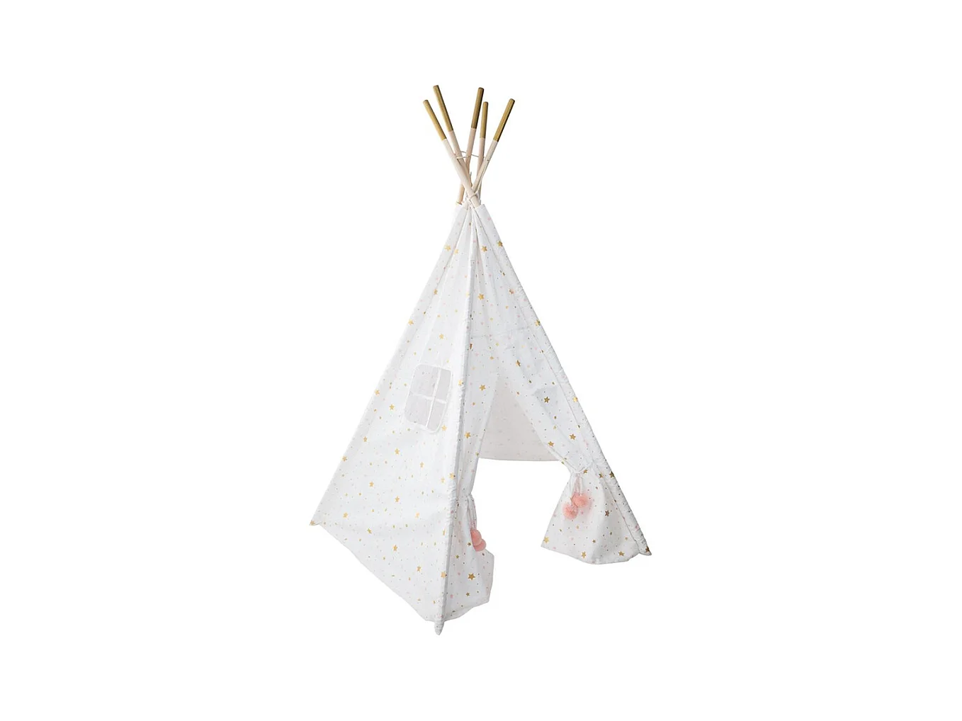 Tipi Déco Enfant à 5 Pieds "Pompons" 160cm Blanc