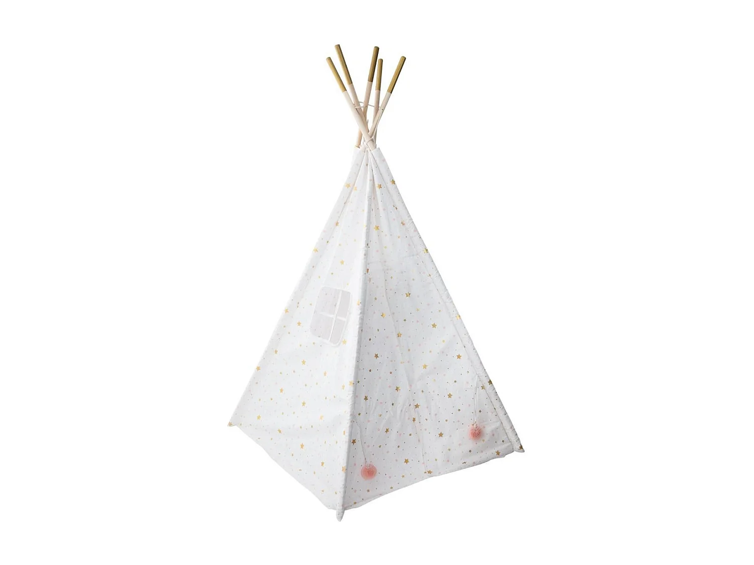 Tipi Déco Enfant à 5 Pieds "Pompons" 160cm Blanc