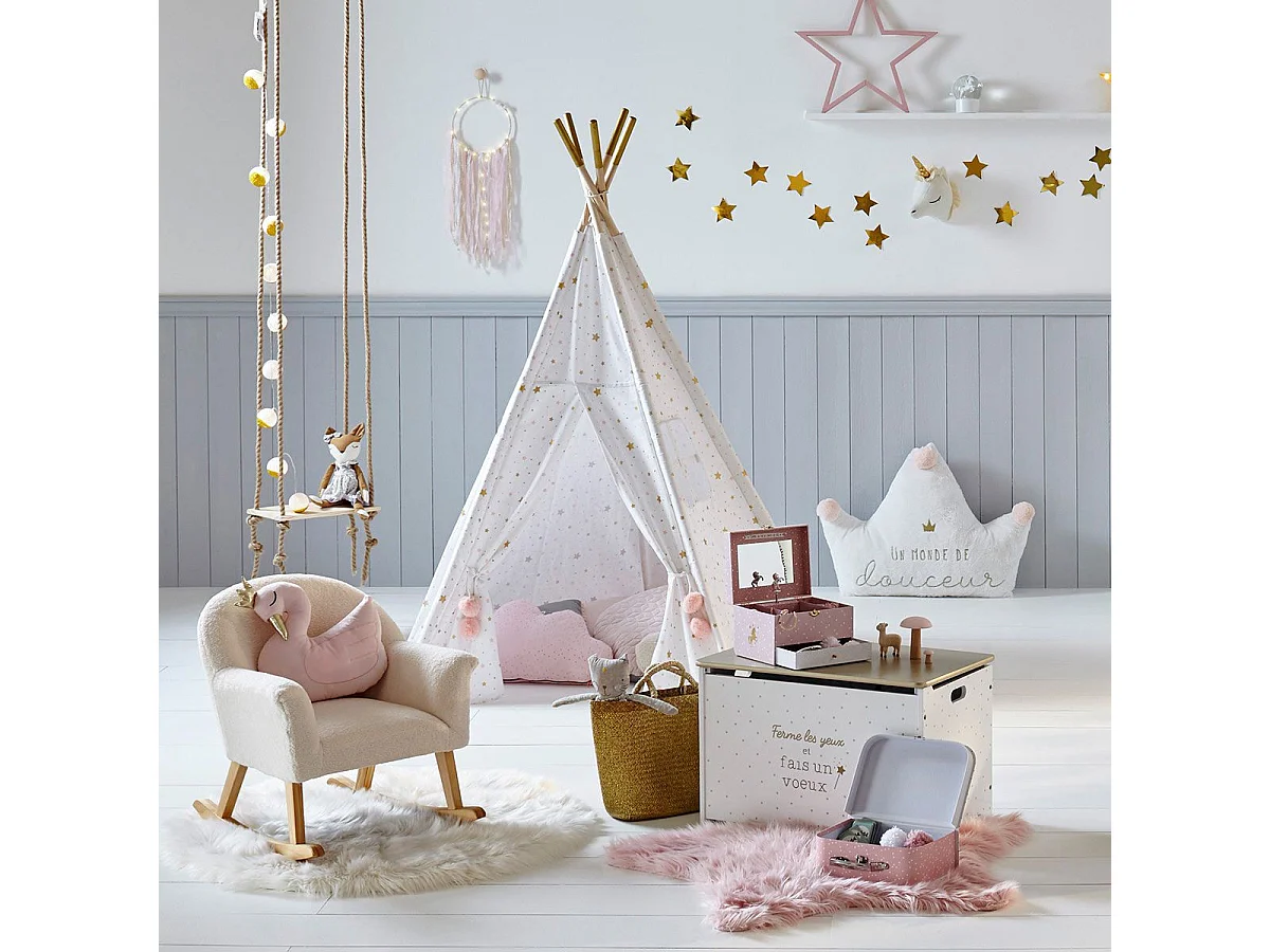 Tipi Déco Enfant à 5 Pieds "Pompons" 160cm Blanc