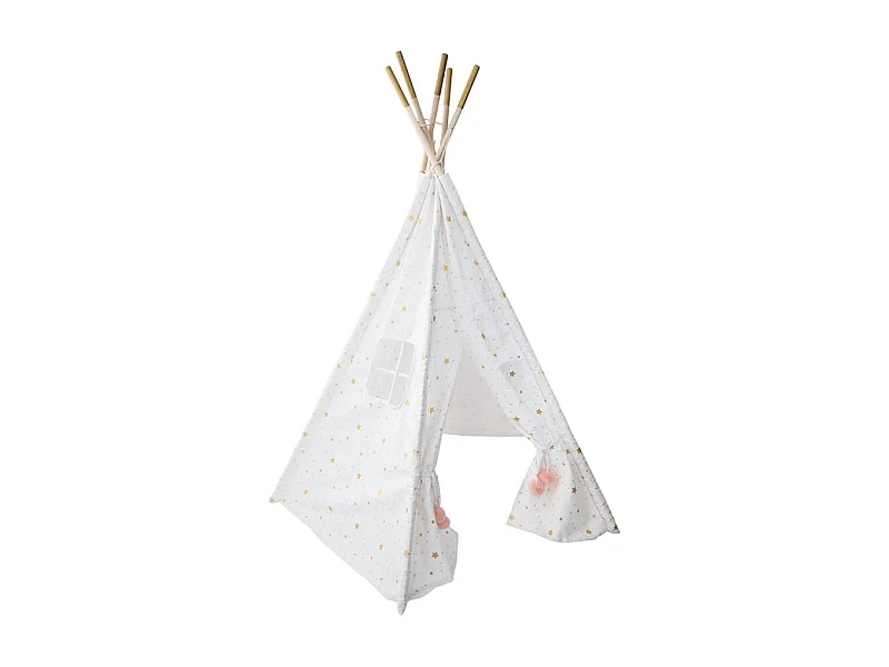 Tipi Déco Enfant à 5 Pieds "Pompons" 160cm Blanc